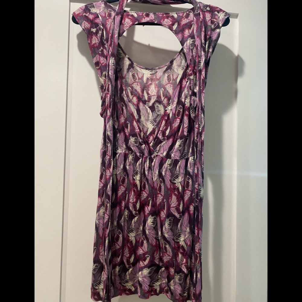 butterfly print cotton open back Juicy Couture dress w/ tie